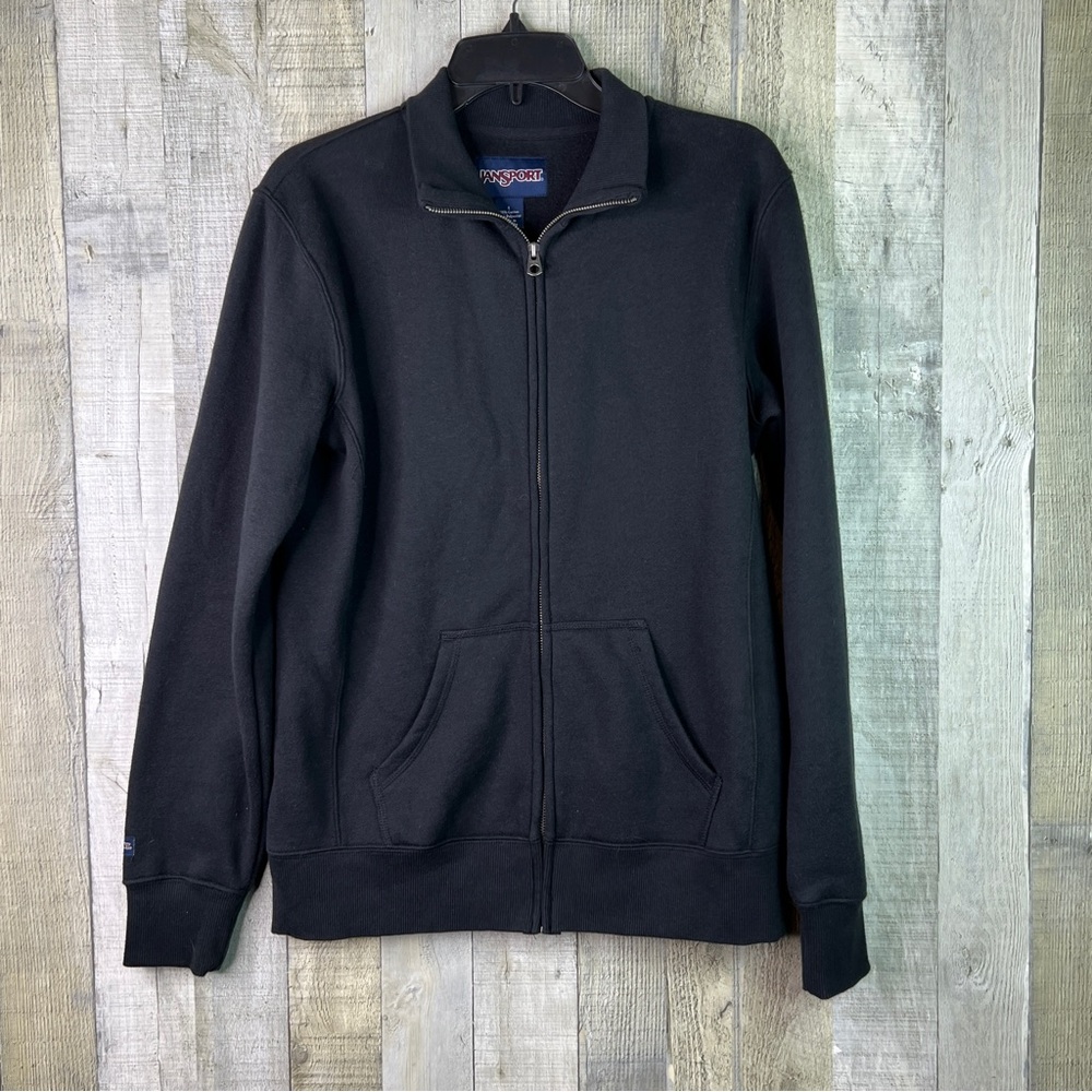 Jansport Large Full Front Zippered Black Jacket with Pockets & Long Sleeves